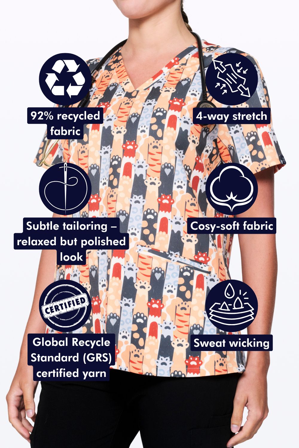 Paw Print Women’s 3-Pocket Scrub Top