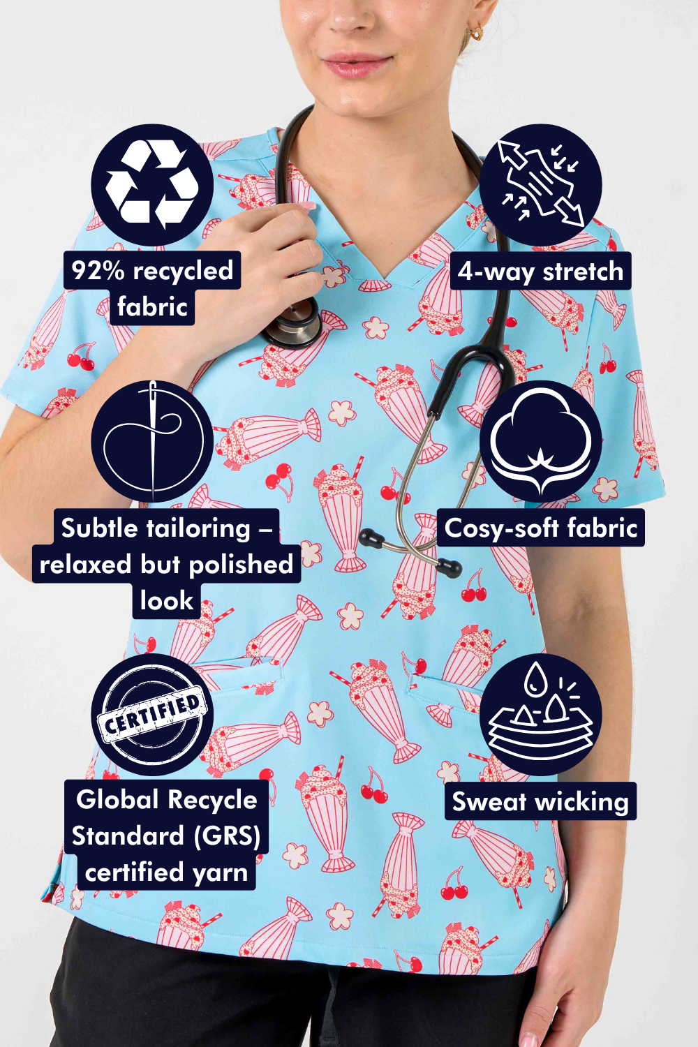 Cherry Milkshake Women’s 3-Pocket Scrub Top