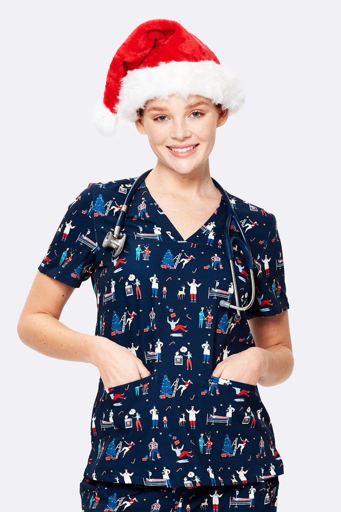 Christmas Chaos Women's 3-Pocket Scrub Top