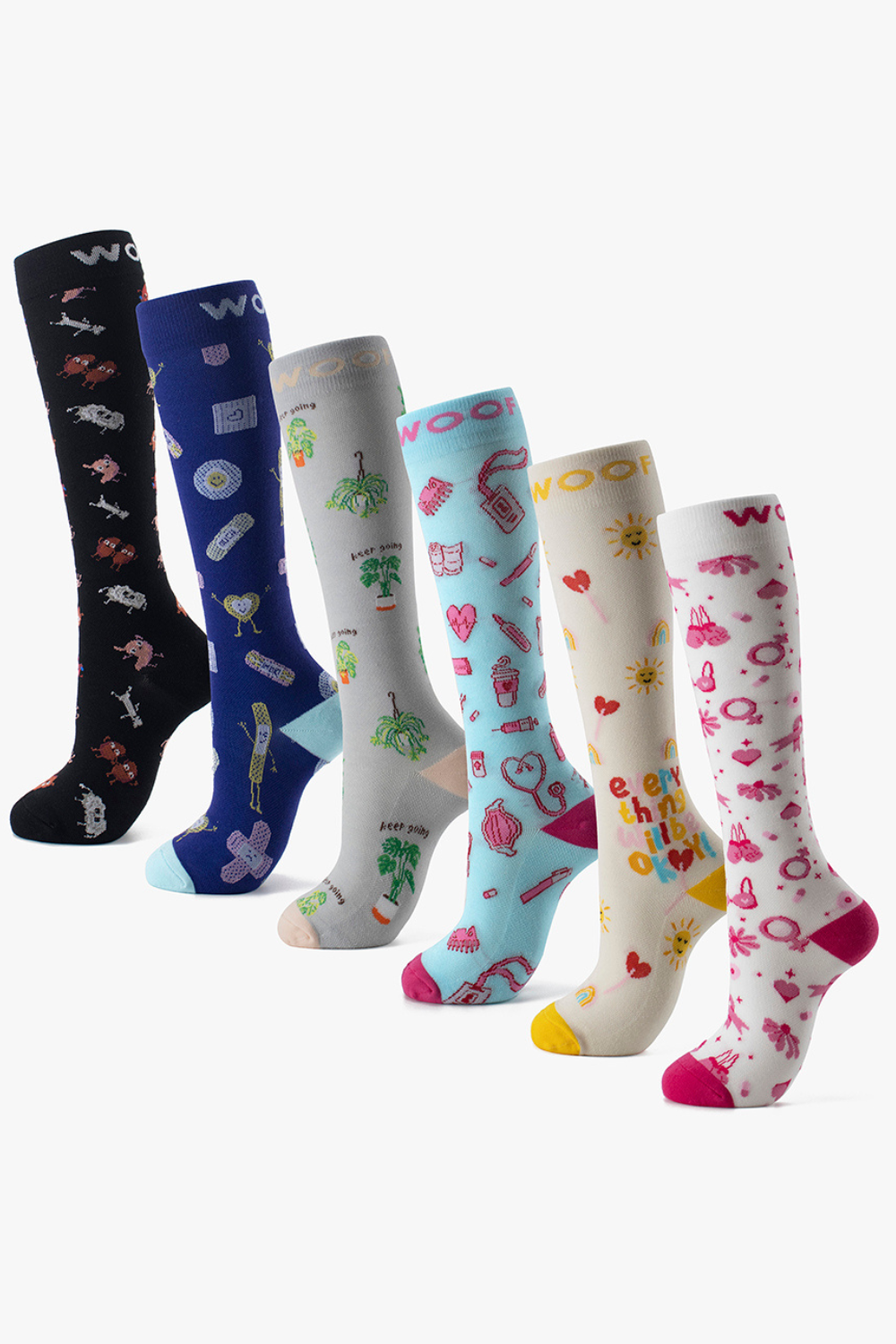 Positive Vibes Bamboo Compression Socks 6 Pack