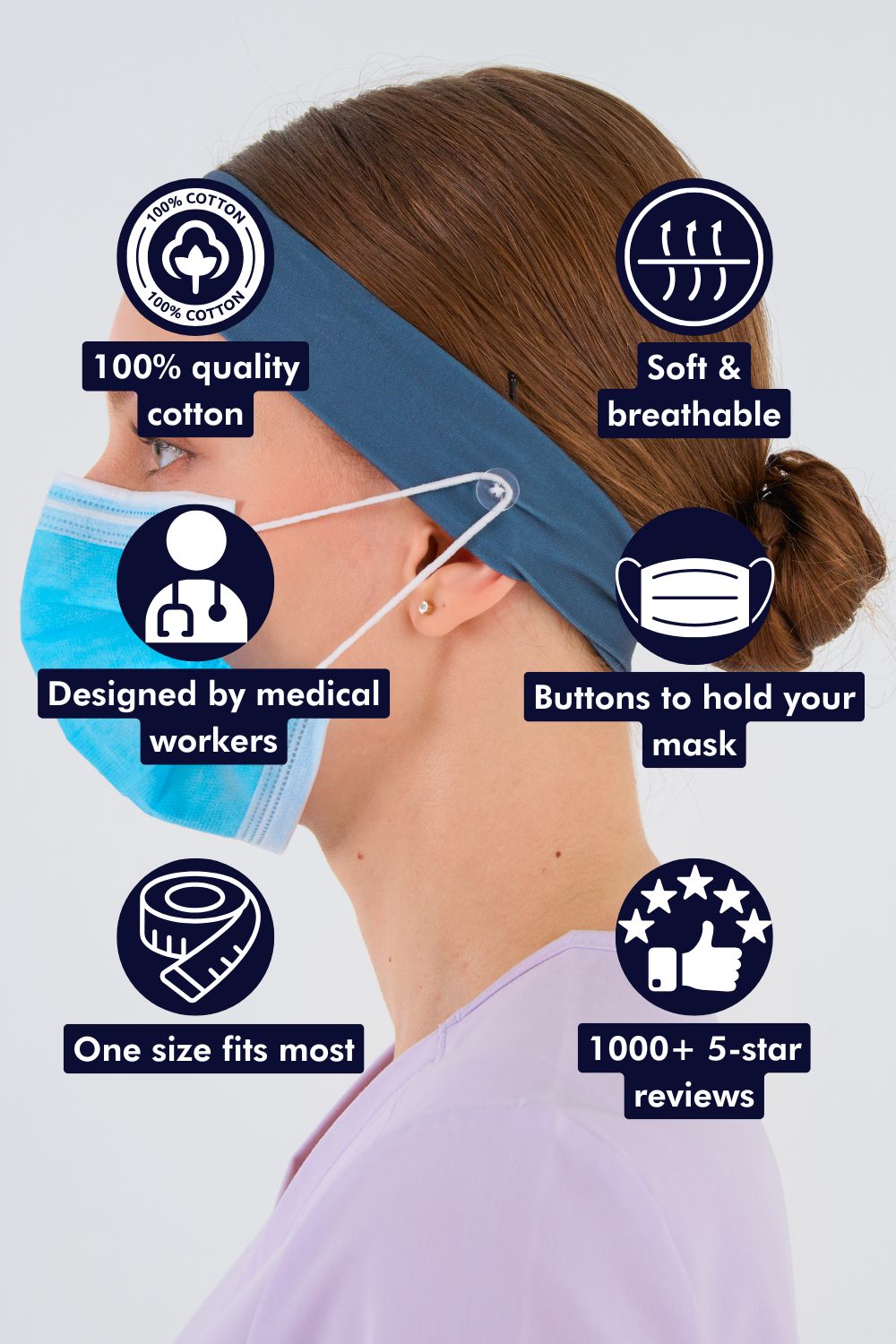 Cool Gray Headband and Mask Holder