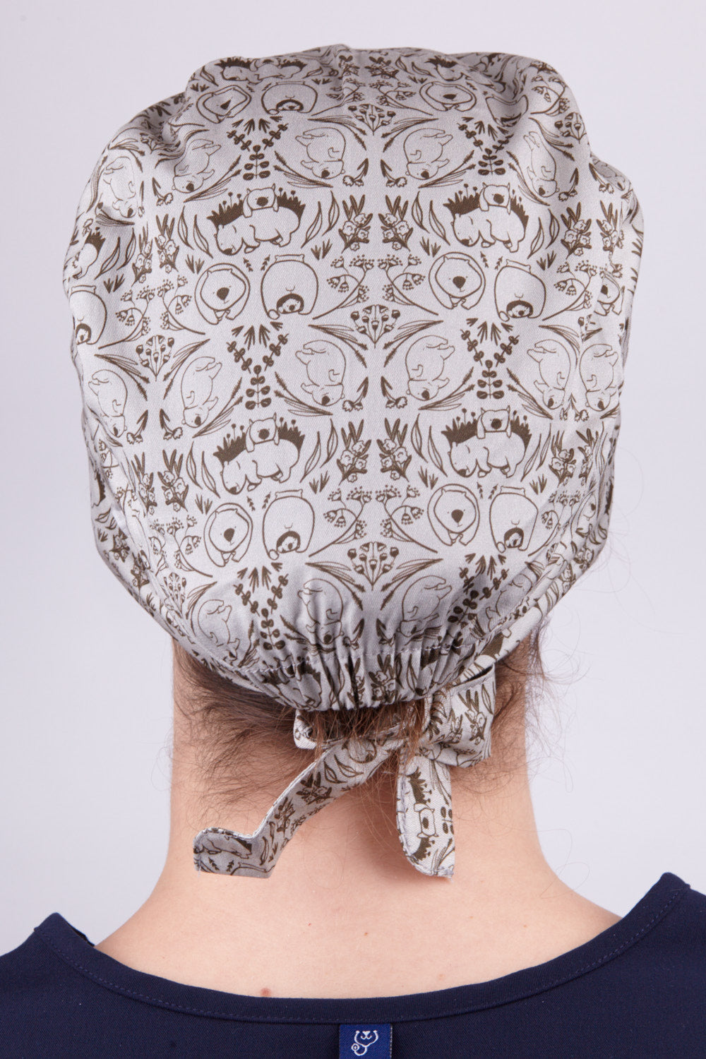 A Cardiac Physiologist Wearing a Dr. Woof Wombat Surgical Scrub Cap