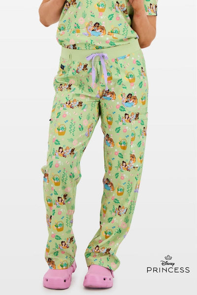 Disney Princess Women’s Cargo Scrub Pants, Garden Party
