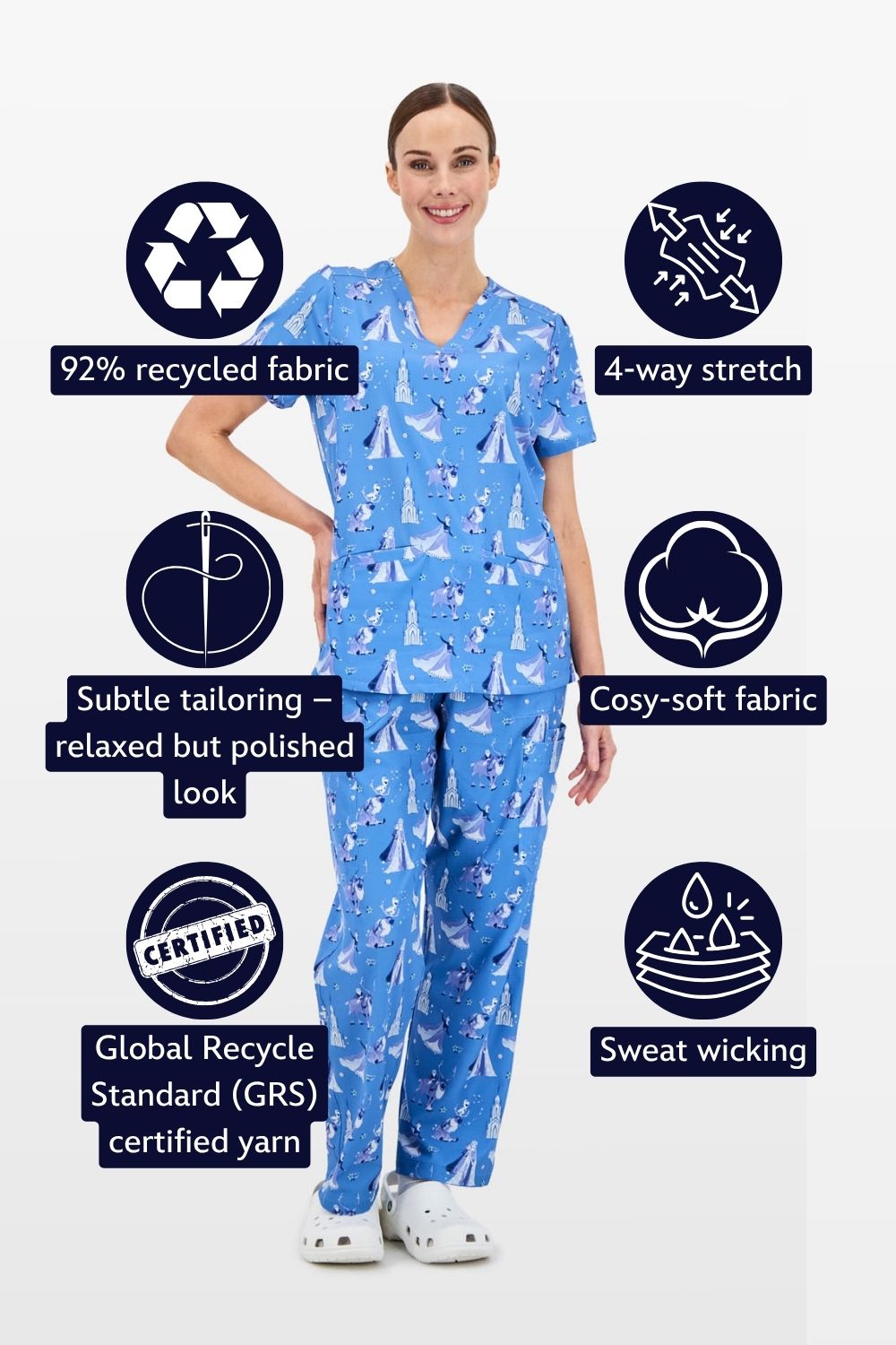 Disney's Frozen Women’s 3-Pocket Scrub Top, Winter Wishes