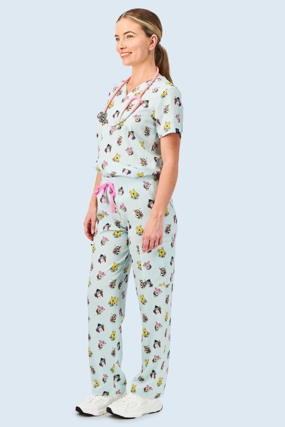 Disney’s Winnie the Pooh and Friends Women’s Cargo Scrub Pants, Flower Patch