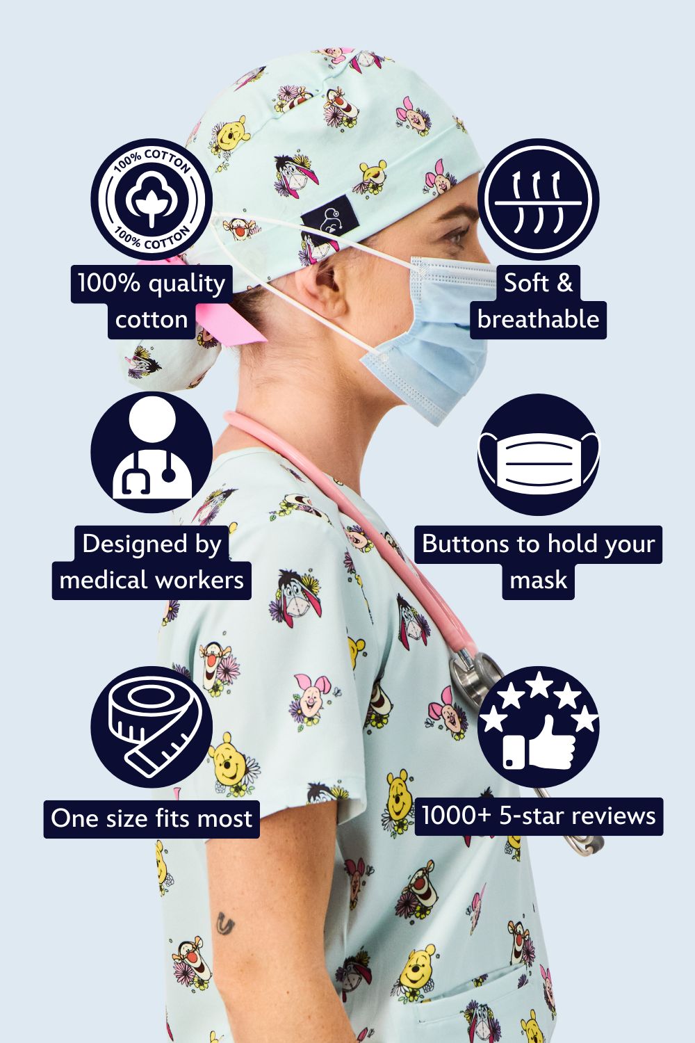 Disney’s Winnie the Pooh and Friends Scrub Cap, Flower Patch