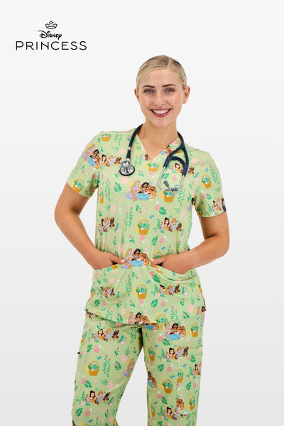 Disney Princess Women’s 3-Pocket Scrub Top, Garden Party