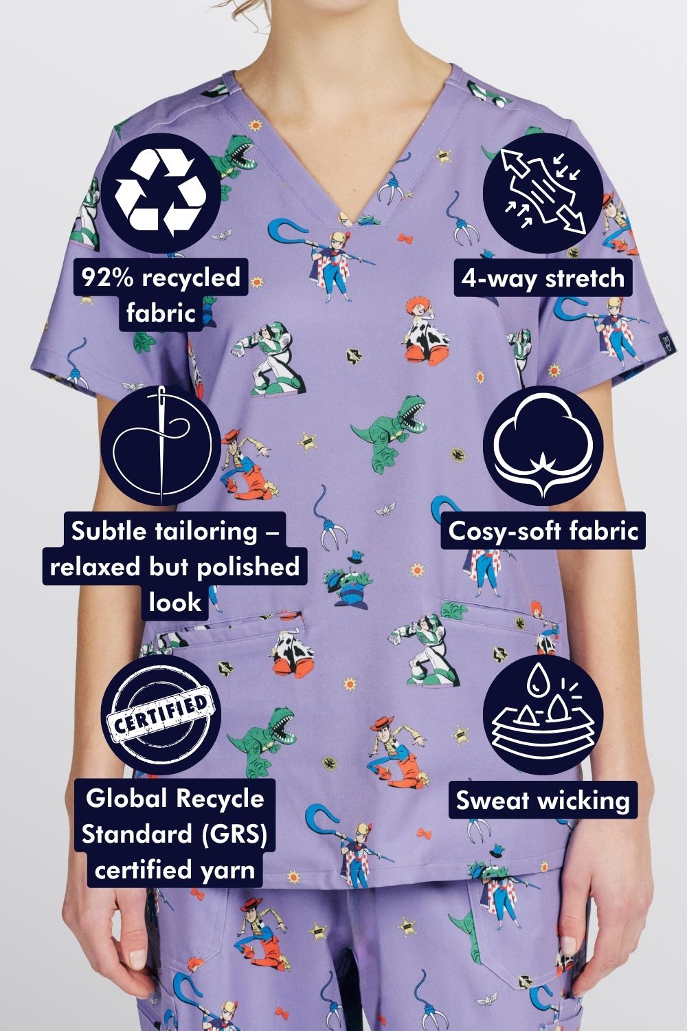 Disney’s Toy Story Women’s 3-Pocket Scrub Top, You’ve got a Friend