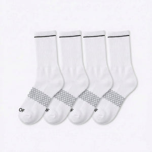 White Bamboo Crew Compression Socks 4 Pack - S