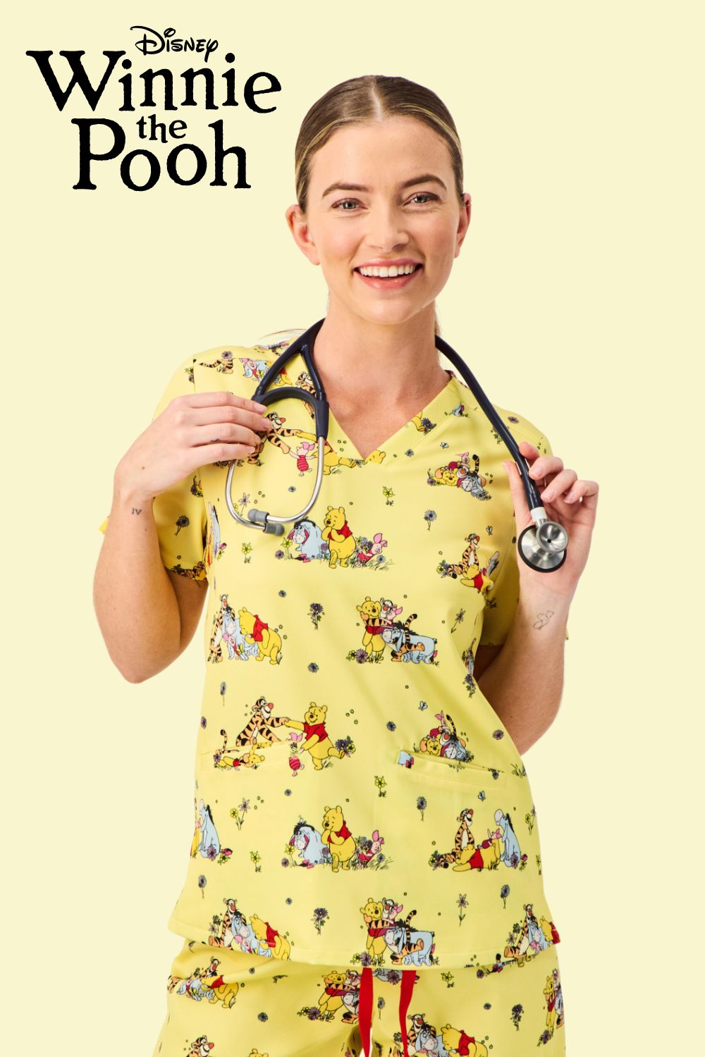 Disney’s Winnie the Pooh and Friends Women’s 3-Pocket Scrub Top, Favourite Day