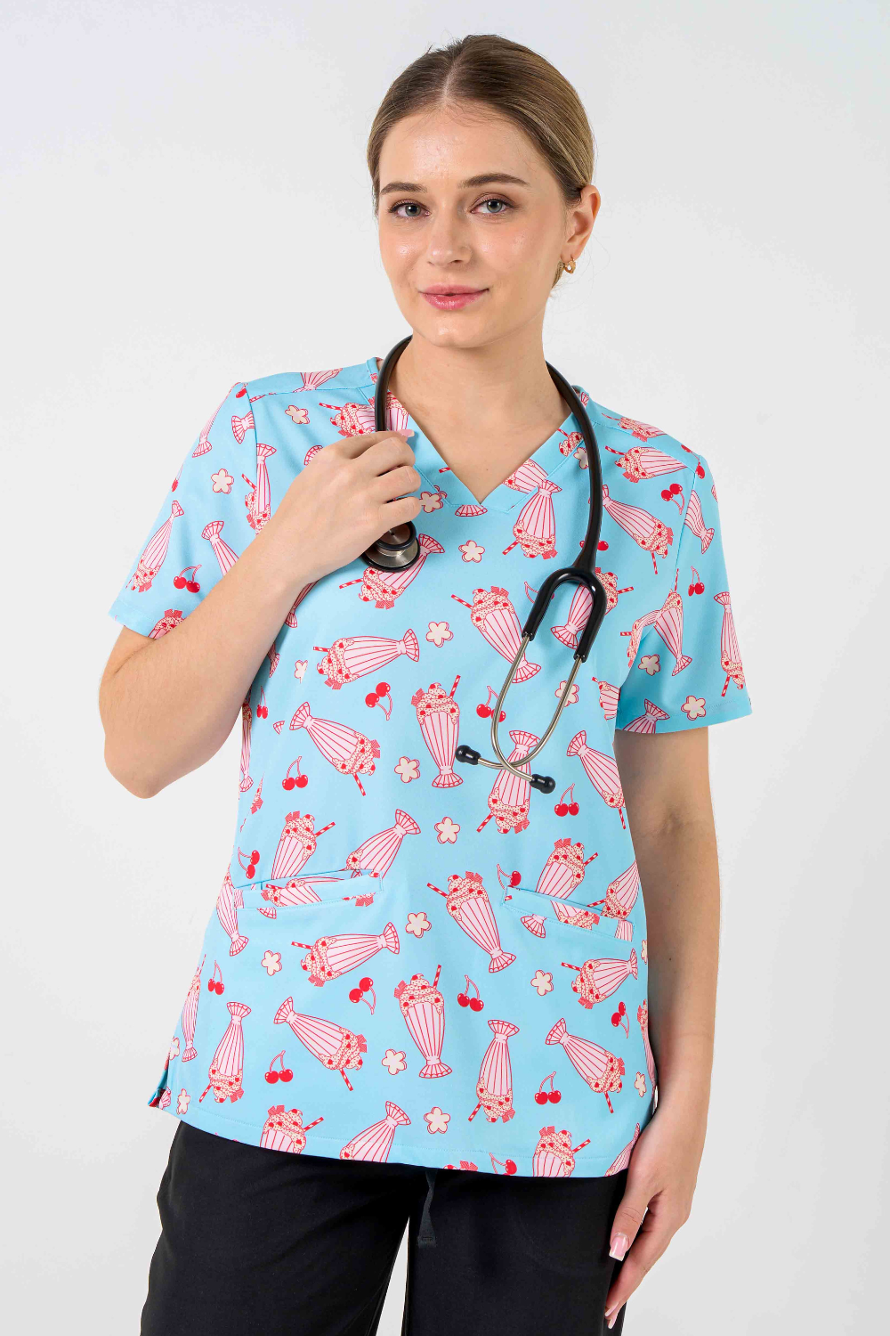 Cherry Milkshake Women’s 3-Pocket Scrub Top