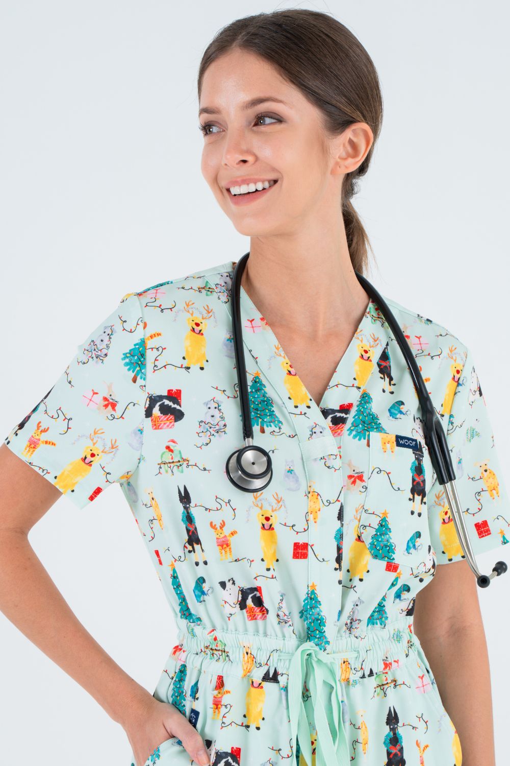 Christmas Tails Women’s 8-Pocket Scrub Jumpsuit