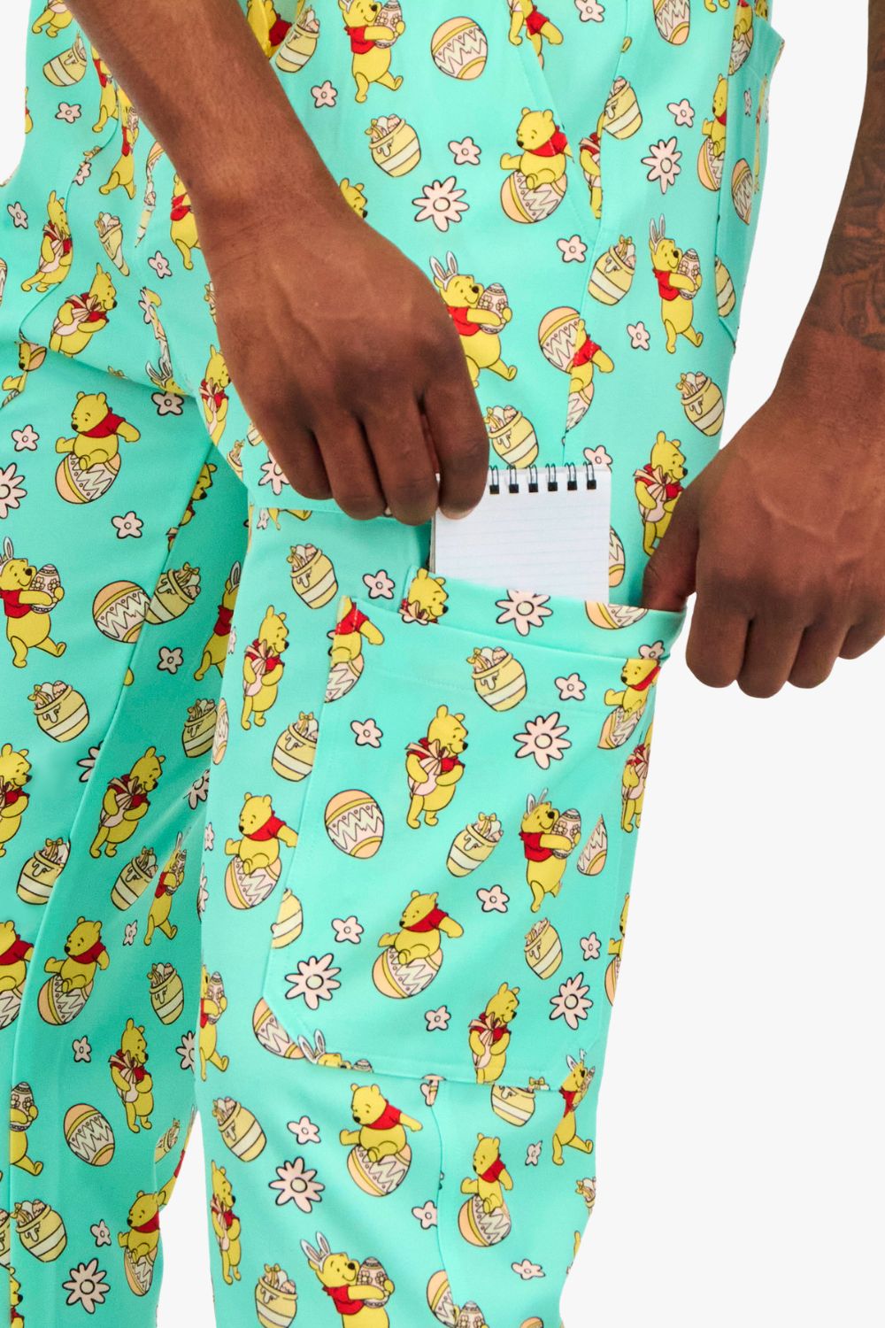 Disney’s Winnie the Pooh Men’s Cargo Scrub Pants, Easter Egg Hunt