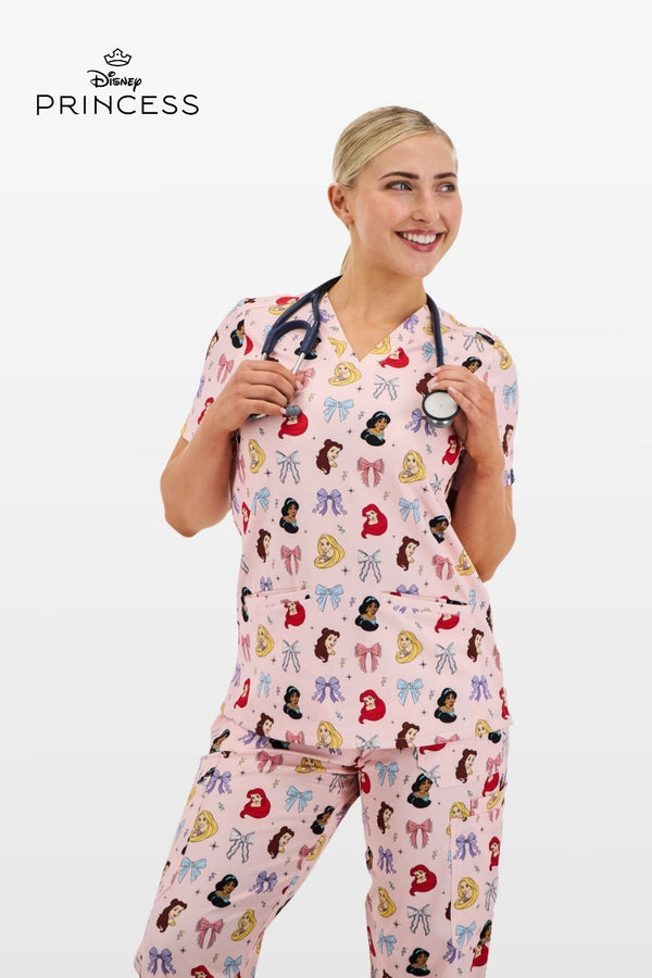 Disney Princess Women’s 3-Pocket Scrub Top, Happily Ever After