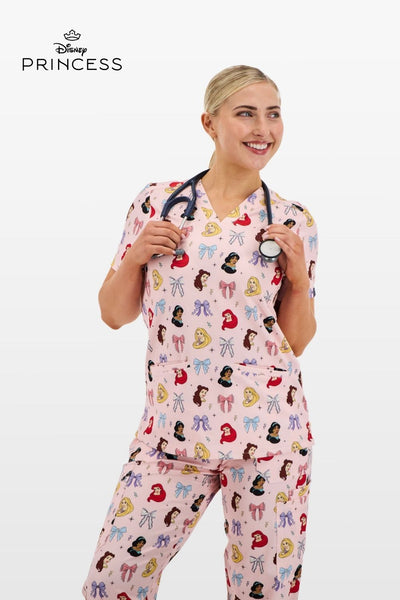 Disney Princess Women’s 3-Pocket Scrub Top, Happily Ever After