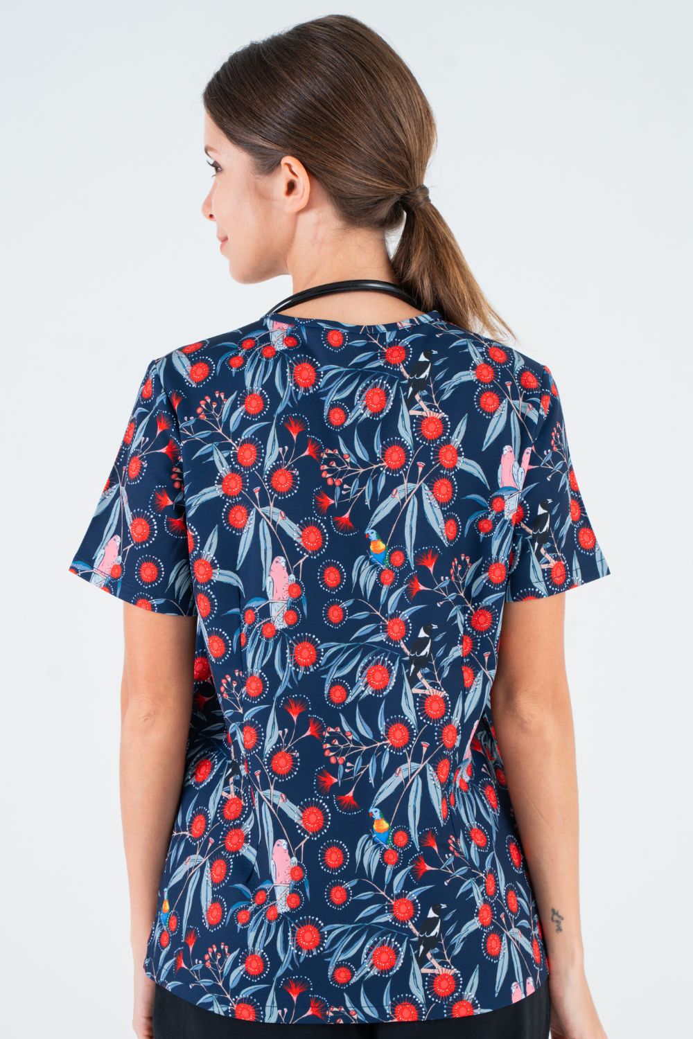 Red Flowering Gum Women’s 3-Pocket Scrub Top
