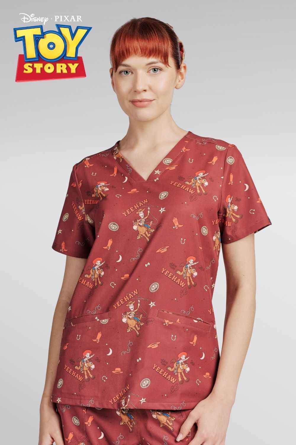 Disney’s Toy Story Women’s 3-Pocket Scrub Top, Yeehaw
