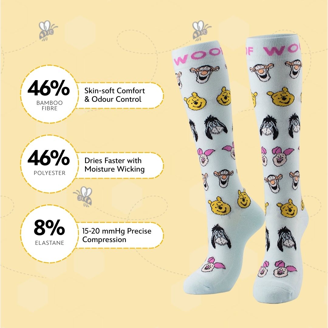 Disney’s Winnie the Pooh and Friends Bamboo Compression Socks, Hundred Acre Smiles