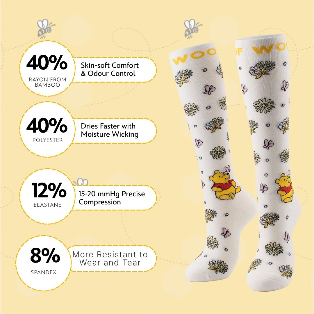 Disney’s Winnie the Pooh and Friends Bamboo Compression Socks, Flower Patch
