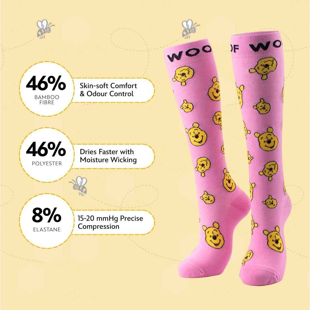 Disney’s Winnie the Pooh and Friends Bamboo Compression Socks, Hundred Acre Smiles
