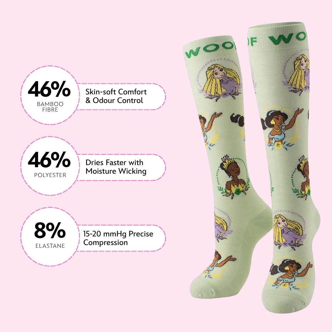 Disney Princess Bamboo Compression Socks, Rapunzel, Jasmine & Tiana