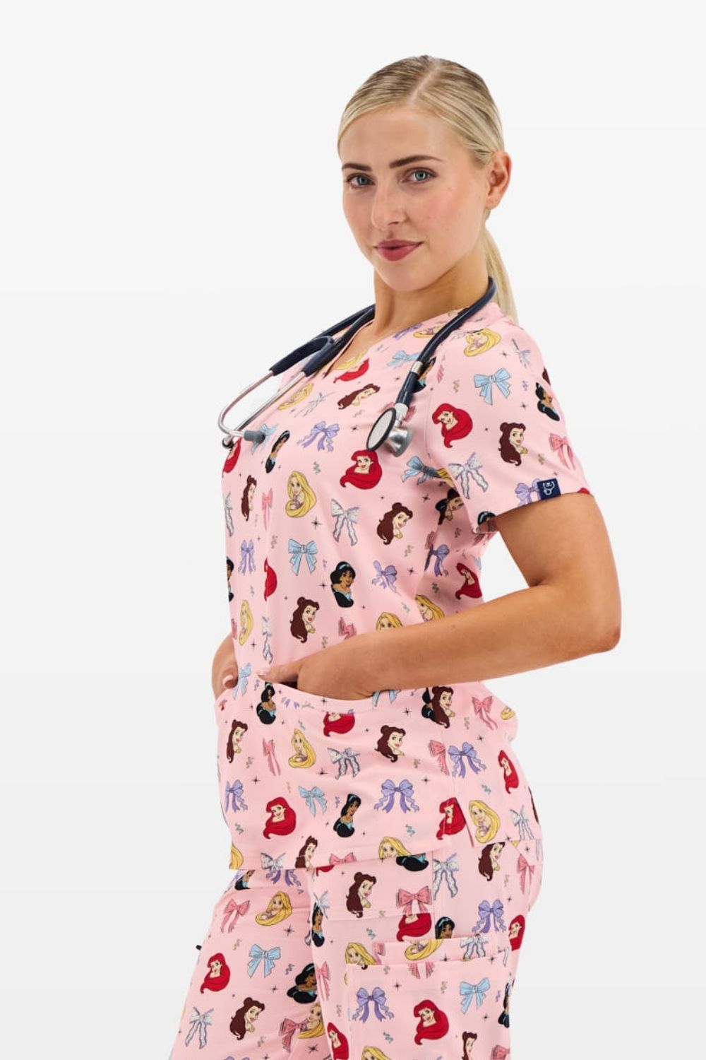 Disney Princess Women’s 3-Pocket Scrub Top, Happily Ever After