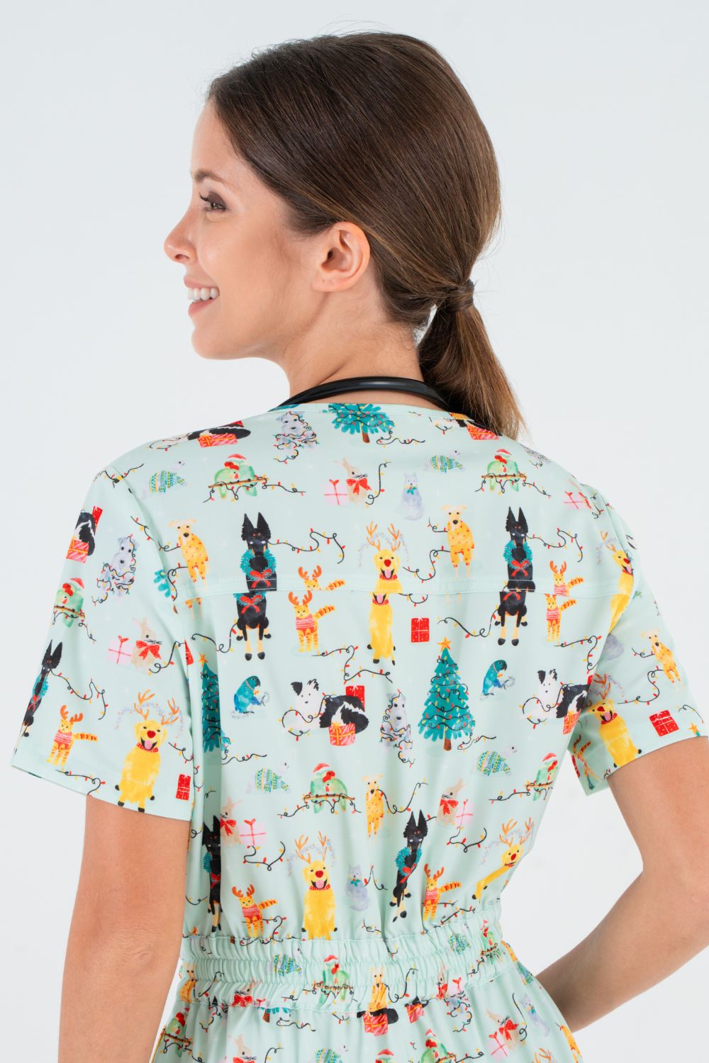 Christmas Tails Women’s 8-Pocket Scrub Jumpsuit