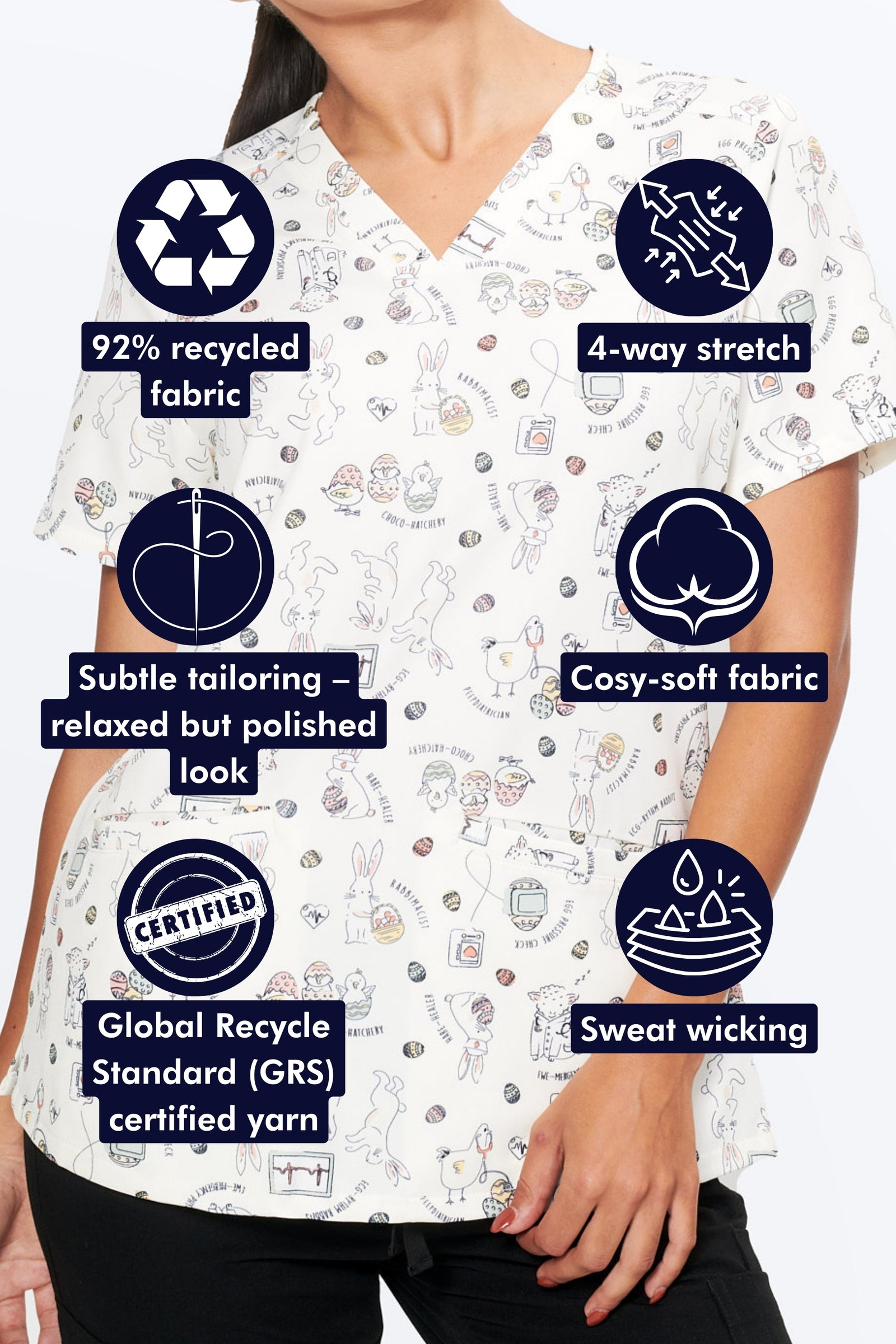 Hoppy Easter Women’s 3-Pocket Scrub Top