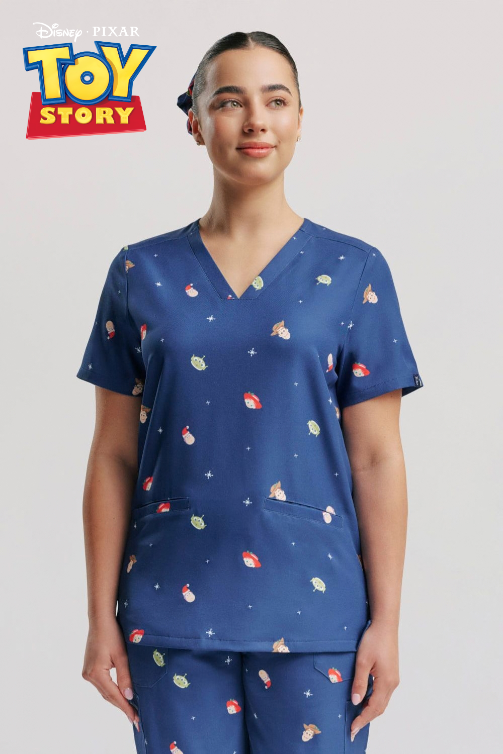 Disney & Pixar’s Toy Story Women’s 3-Pocket Scrub Top, Ho Ho Howdy