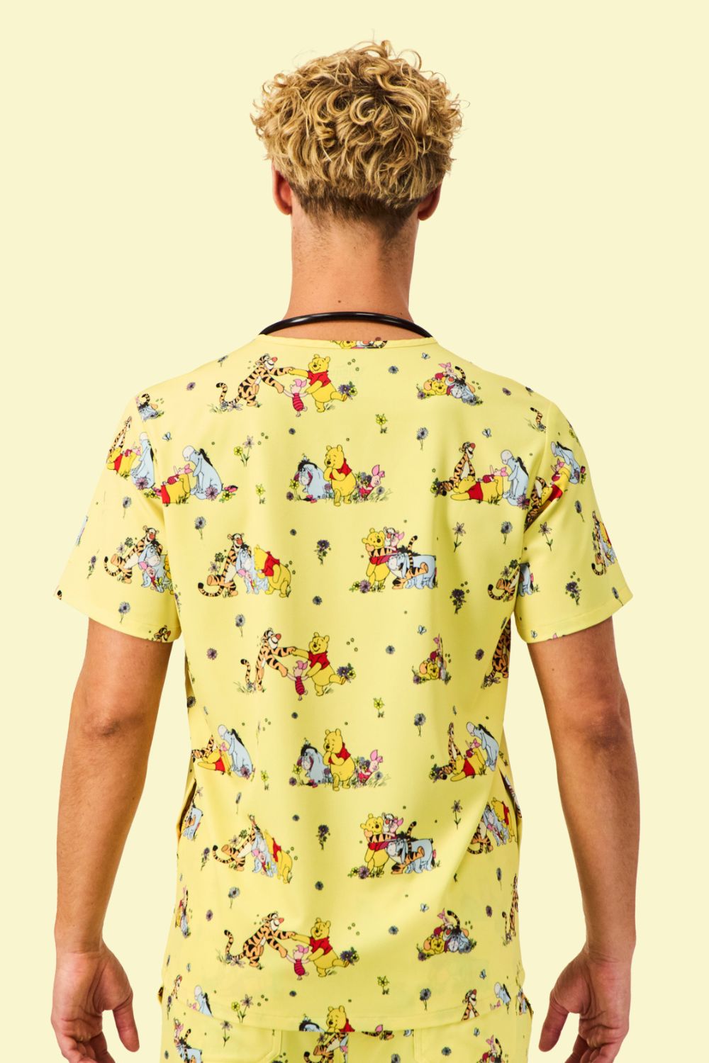 Disney Winnie The Pooh & Friends Men's 3-Pocket Scrub Top, Favourite Day