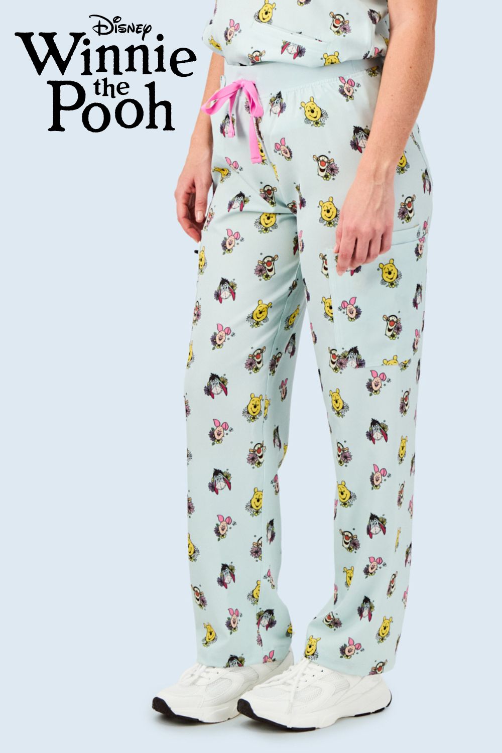 Disney’s Winnie the Pooh and Friends Women’s Cargo Scrub Pants, Flower Patch