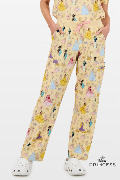 Disney Princess Women’s Cargo Scrub Pants, Golden Meadow