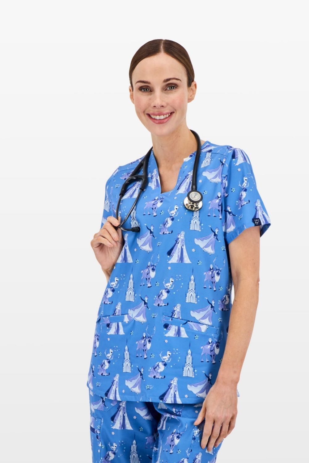 Disney's Frozen Women’s 3-Pocket Scrub Top, Winter Wishes