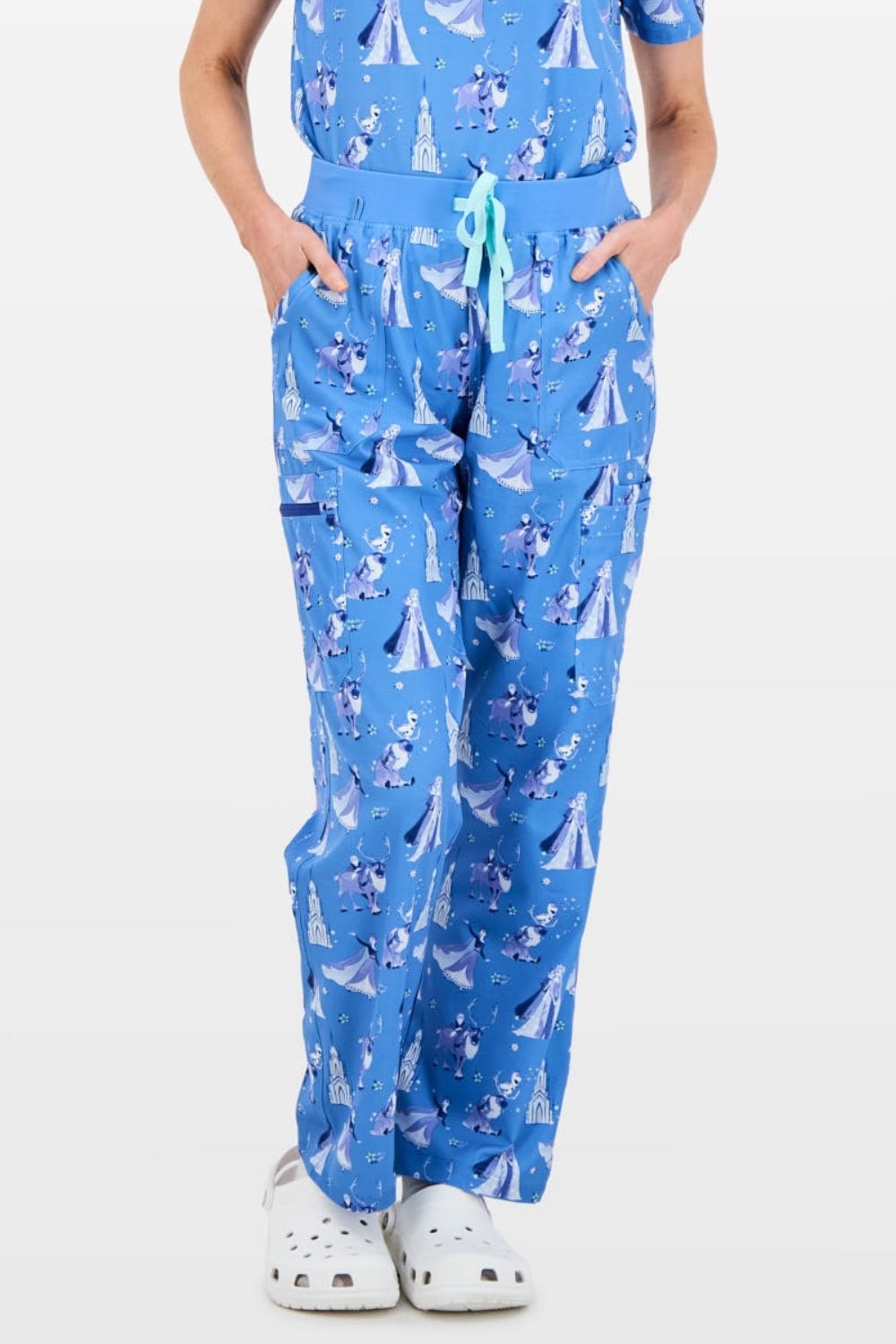 Disney's Frozen Women’s Cargo Scrub Pants, Winter Wishes