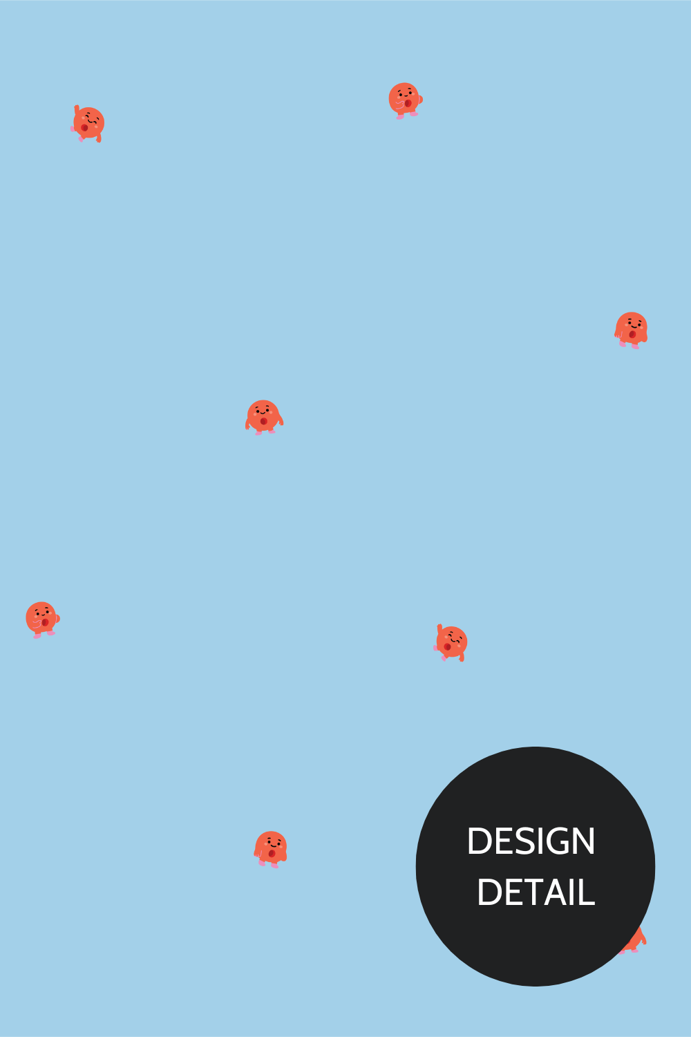 Pattern detail graphic showing tiny cartoon blood cells scattered across a light blue background for scrub tops with blood cells design.