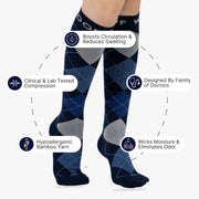 Midnight Argyle Bamboo Compression Socks