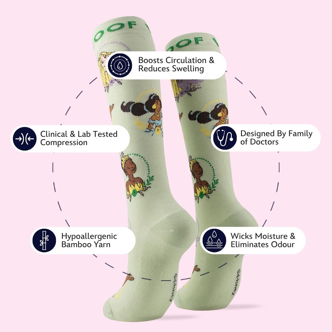 Disney Princess Bamboo Compression Socks, Rapunzel, Jasmine & Tiana