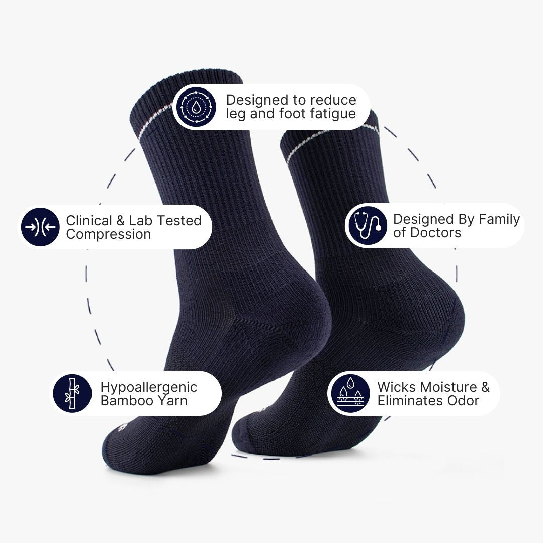 Navy Bamboo Crew Compression Socks