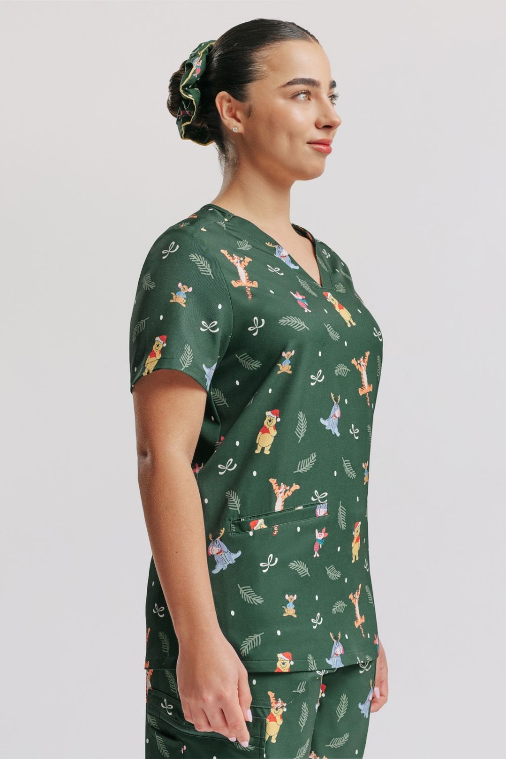 Disney’s Winnie the Pooh and Friends Women’s Printed Scrub Set, Hundred Acre Christmas