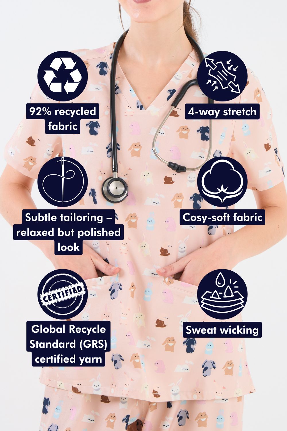 Bunnies Women’s 3-Pocket Scrub Top