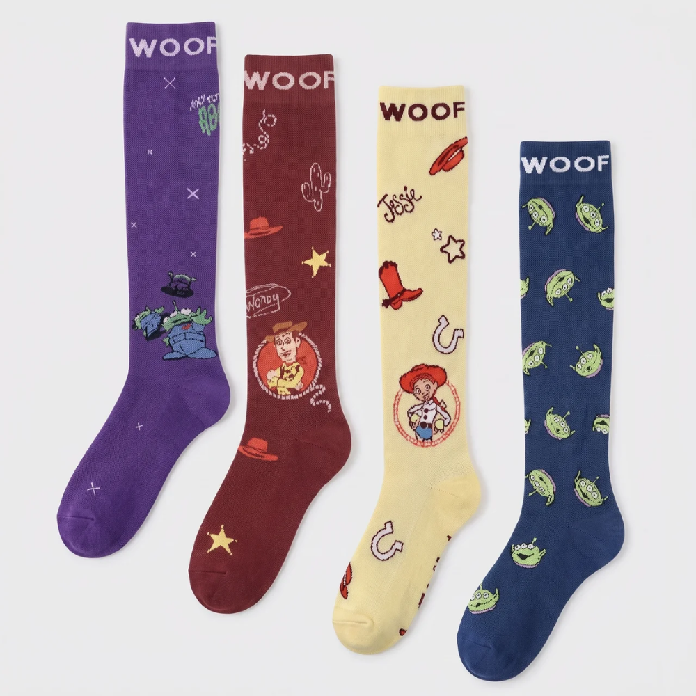 4 pairs of bamboo compression socks with designs inspired by Disney and Pixar’s Toy Story. 