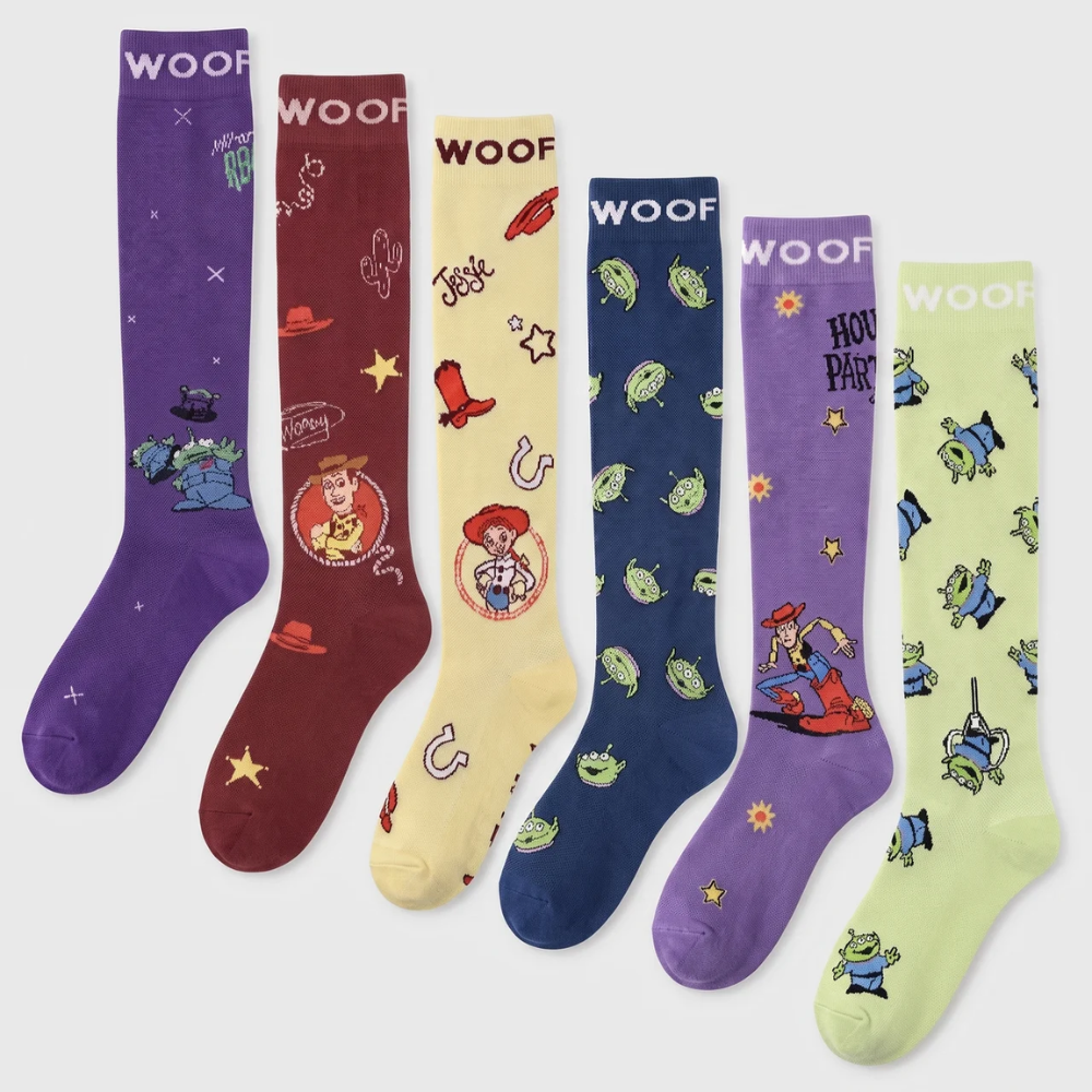 6 pairs of bamboo compression socks with designs inspired by Disney and Pixar’s Toy Story. 