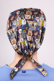 A Vet Tech Wearing a Dr. Woof Dogs Dogs Dogs Surgical Scrub Cap 